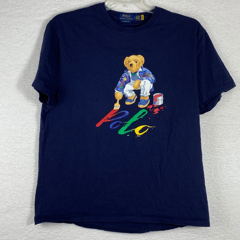 Polo Ralph Lauren Mens Painter Polo Bear Graphic T-Shirt Navy Blue Large